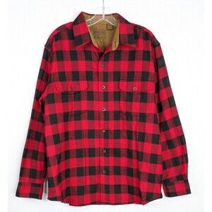 Marino Bay Brawny Mens Heavyweight Flannel Shirt Large Red Black Buffalo Check